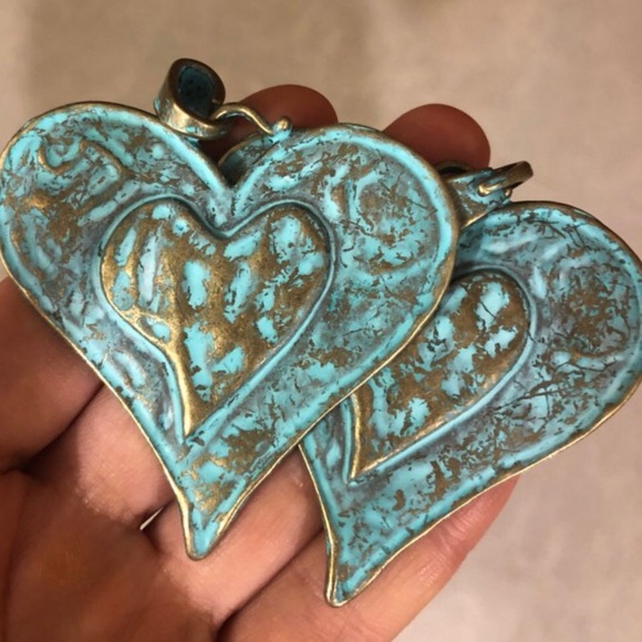 NEW Patina GreenGold Heart Necklace Black Cord 20" - Picture 6 of 8